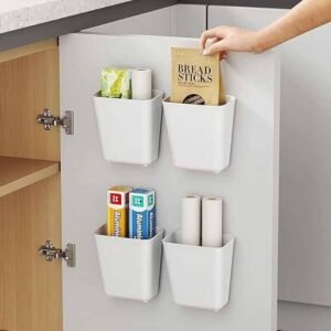 4 Piece Kitchen Cabinet Door Storage Box,Self Adhesive Wall Mounted Storage Box