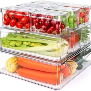 10 Pack Refrigerator Pantry Organizer Bins, Stackable Fridge Organizer Bins with Lids