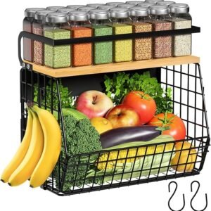 Magnetic Shelf for Fridge with Wood Lid, Fruit Potato and Onion Storage Bins